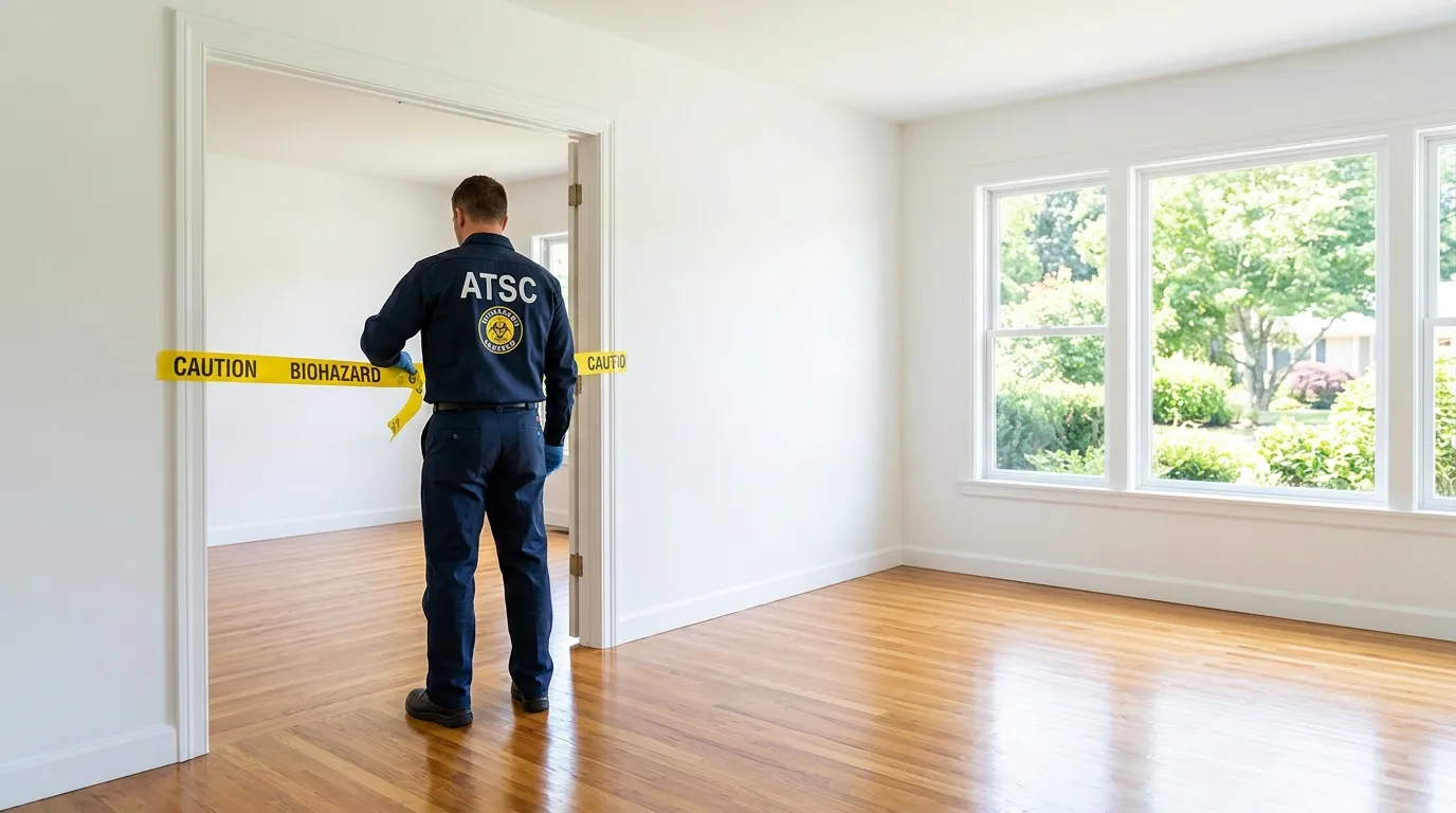 Certified biohazard cleanup crew performing Decomposition Cleanup in Atherton